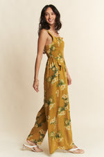 Daisy Smocked Wide Leg Jumpsuit in Yellow