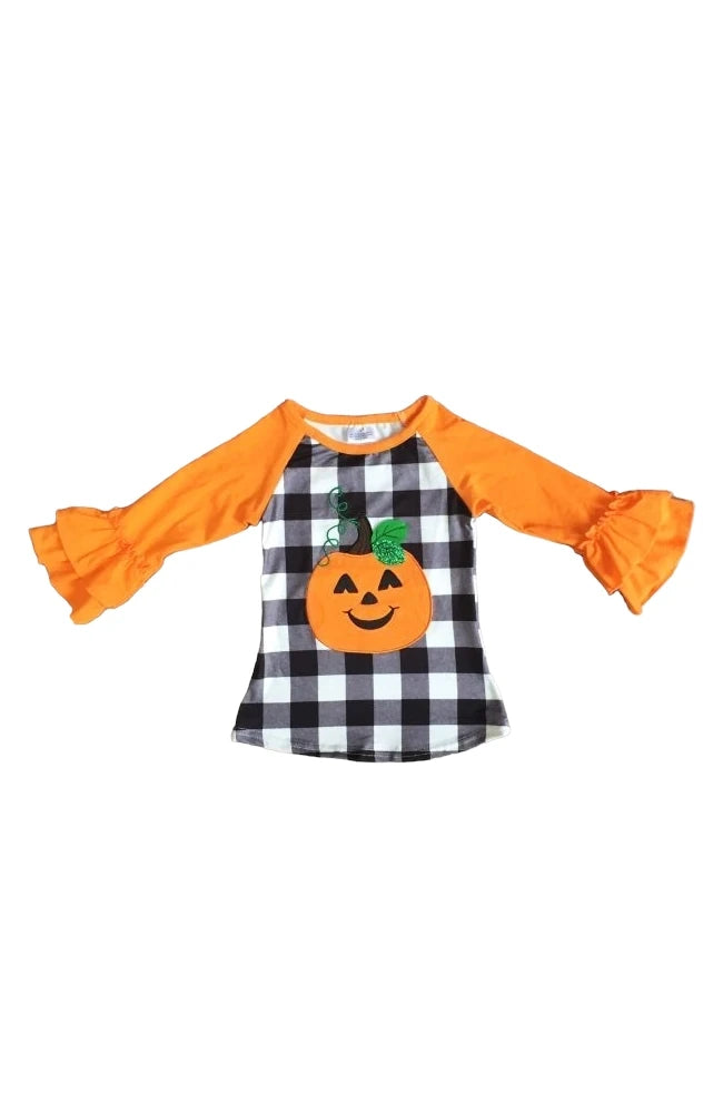 Kids Orange Pumpkin Ruffle T-Shirt Top