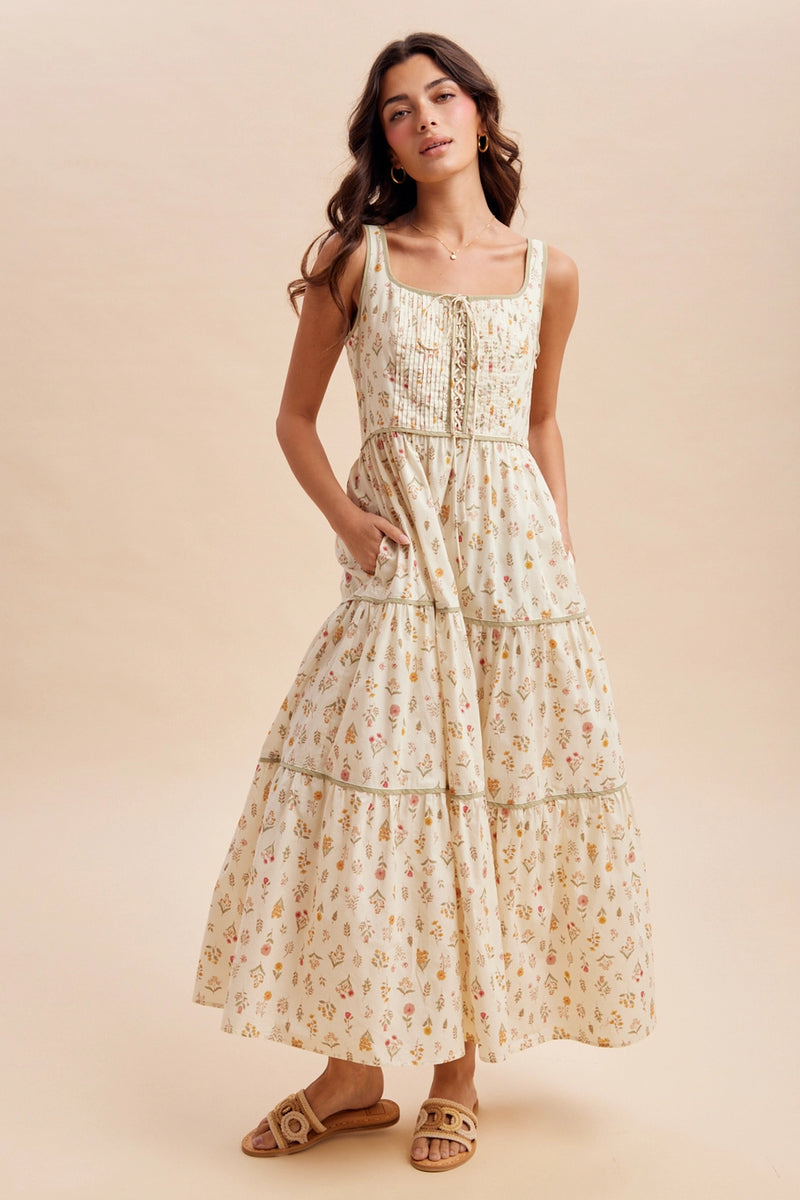 Pink Floral Lace Up Maxi Dress in – Modern Millie