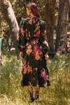 Emerald and Magenta Long Sleeve Midi Dress