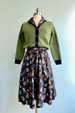 Green Owl Embroidered and Jacquard Vera Cardigan by Palava