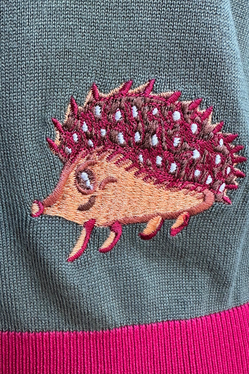 Hedgehog and Acorn Embroidered Leslie Cardigan by Miss Lulo