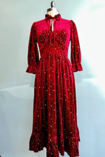 Red Galactica Velvet Midi Dress by Hell Bunny