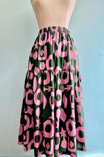 Green and Pink Elastic Waist Midi Skirt