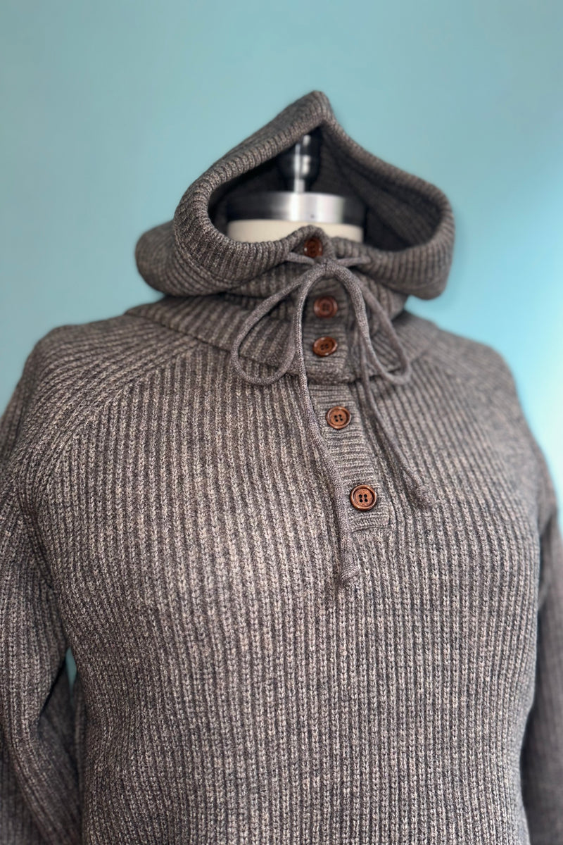 Detached Hood Button Front Knit Sweater in Mocha