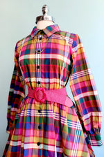 Multicolor Plaid Longsleeve Shirtwaist Dress
