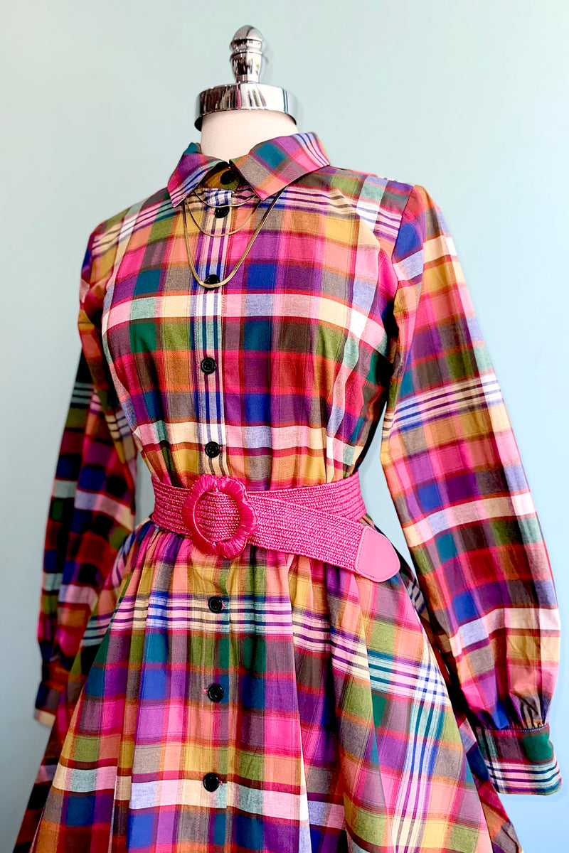 Multicolor Plaid Longsleeve Shirtwaist Dress