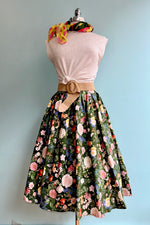 Dark Green Floral Skirt by Retrolicious