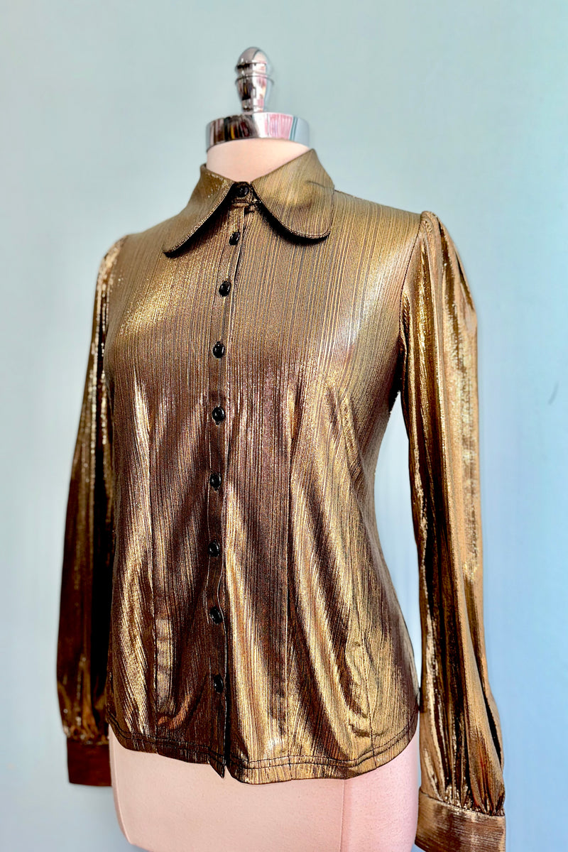 Gigi Gold Metallic Blouse by Hell Bunny