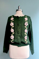 3D Flower Vine Knit Cardigan Sweater in Green