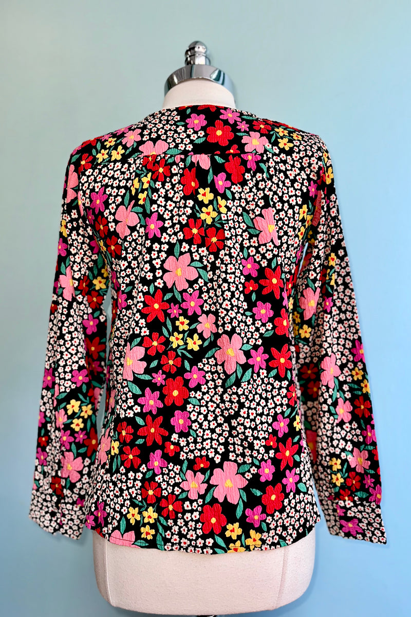 Crinkle Floral Button Down Top in Black by Compania Fantastica