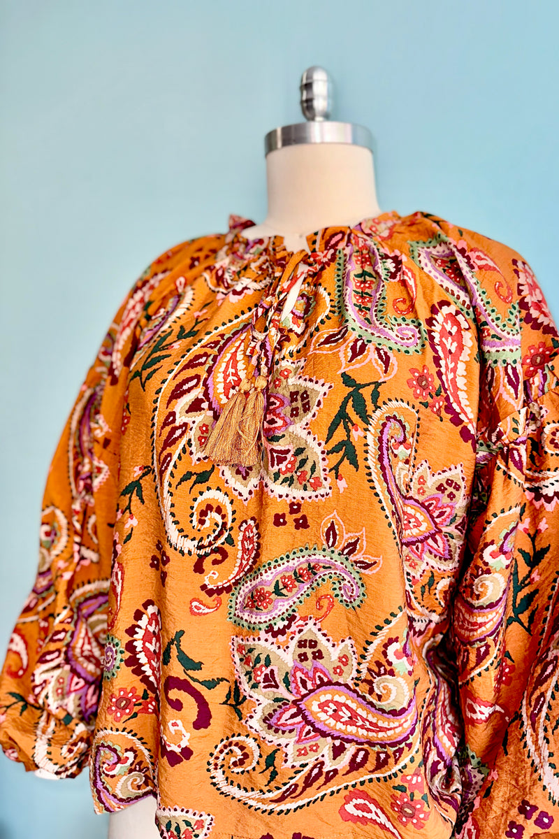 Toffee Paisley Print Long Sleeve Top