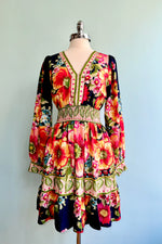 Navy Floral Long Sleeve Mini Dress