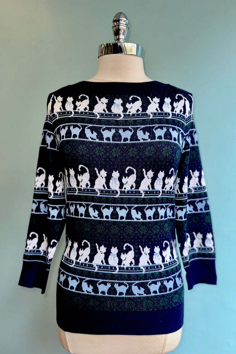 Navy Kitty Fair Isle Sweater