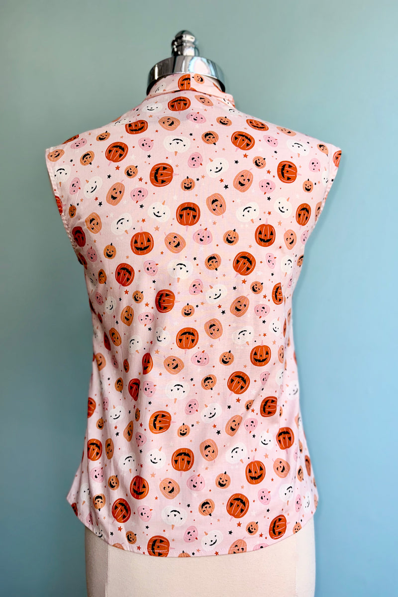Pink Jack O' Lantern Bow Top by Retrolicious