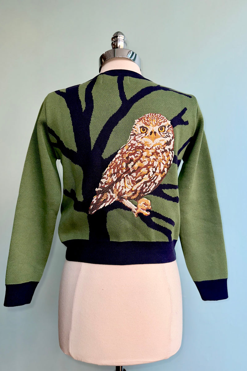 Green Owl Embroidered and Jacquard Vera Cardigan by Palava