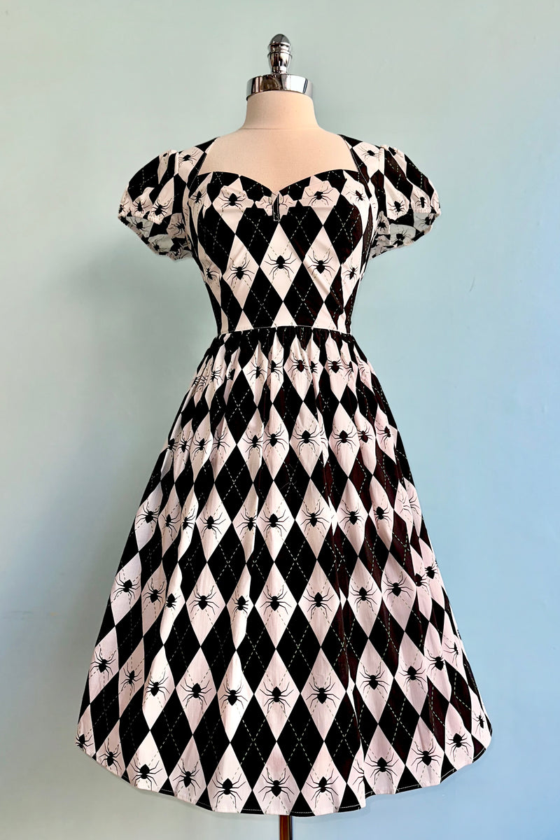 Regina Harlequin Spider Dress by Hell Bunny