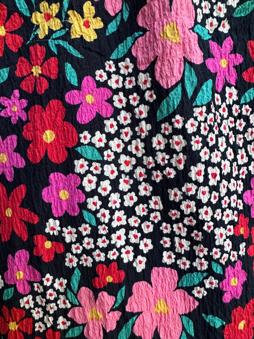Crinkle Floral Button Down Top in Black by Compania Fantastica