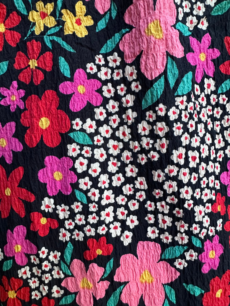Crinkle Floral Button Down Top in Black by Compania Fantastica