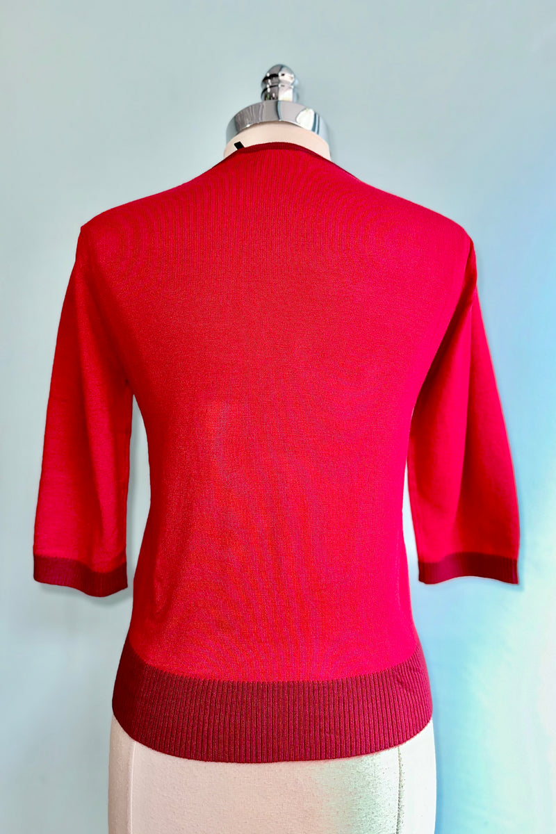 Red V-Pattern Knit Pullover Sweater by Voodoo Vixen