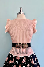Pink Ruffle Shoulder Cropped Pullover Top by Voodoo Vixen
