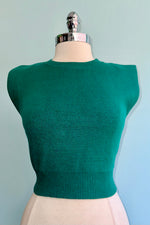 Sea Green Padded Shoulder Cropped Sweater Vest