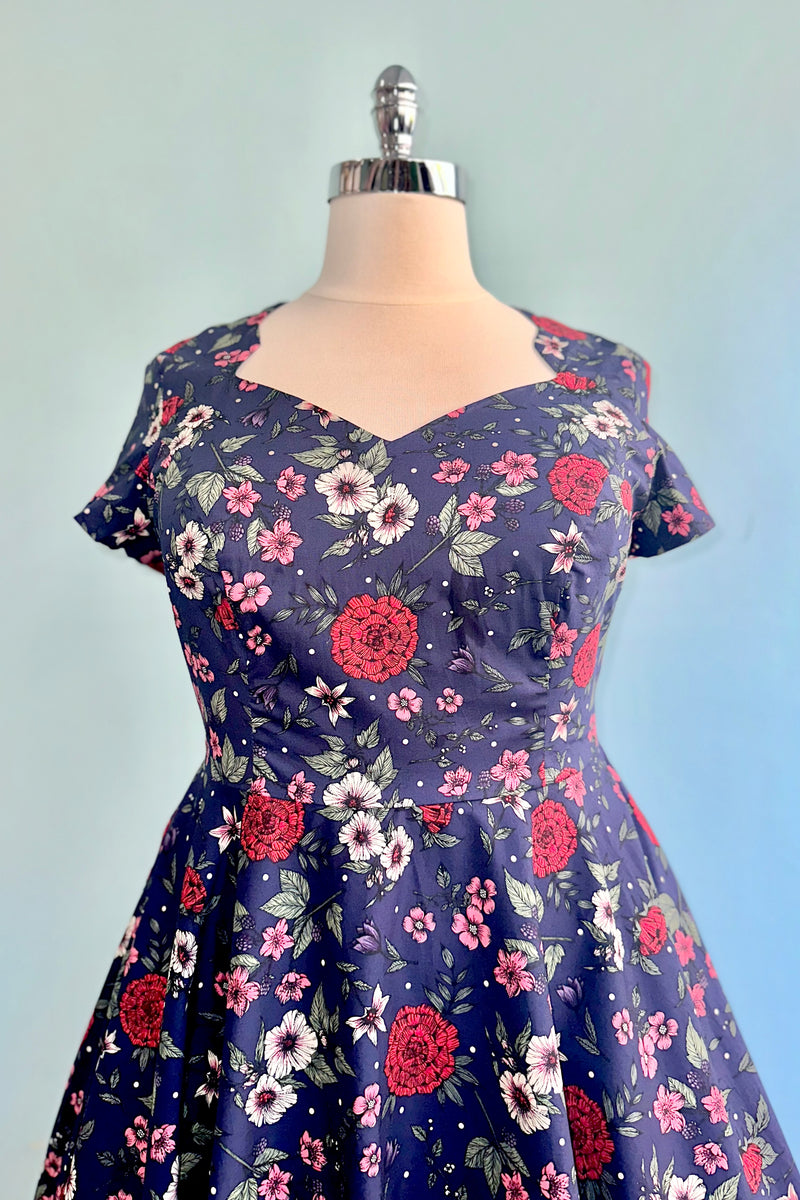 Camellia Navy Floral Dress by Hell Bunny