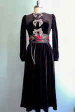 Black Velvet Rhinestone Bow Midi Dress