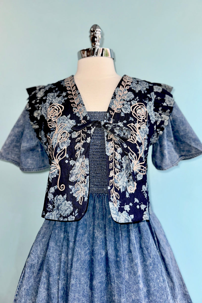 Denim Ruffle Sleeve Smocked Dress