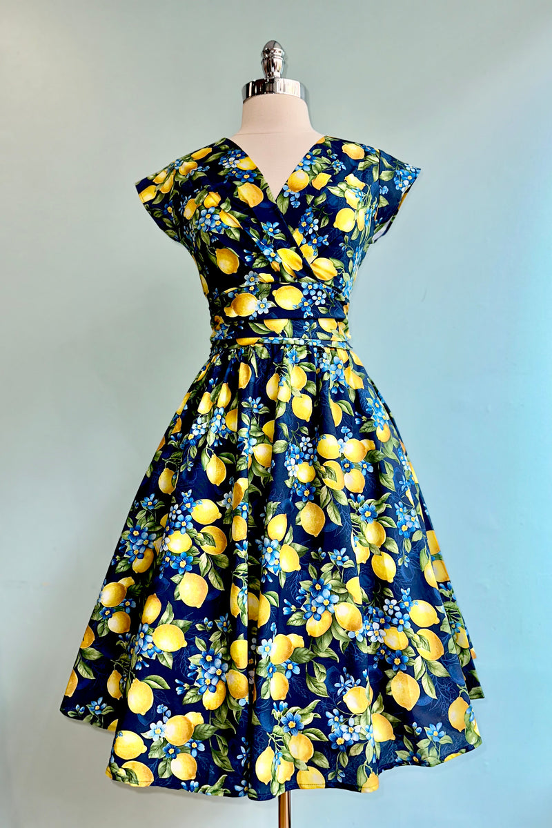 Navy Lemons Greta Dress by Retrolicious