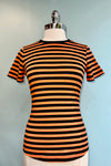 Black and Orange Striped Short Sleeve T-Shirt Top