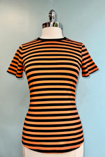 Black and Orange Striped Short Sleeve T-Shirt Top