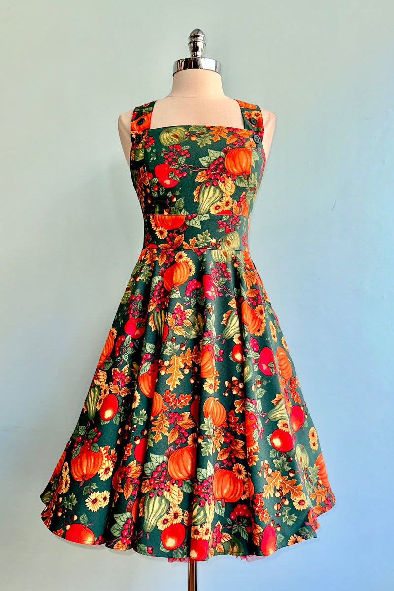 Autumn Leaves Pinafore Dress by Hell Bunny Modern Millie Autumn Leaves Pinafore Dress by Hell Bunny Modern Millie