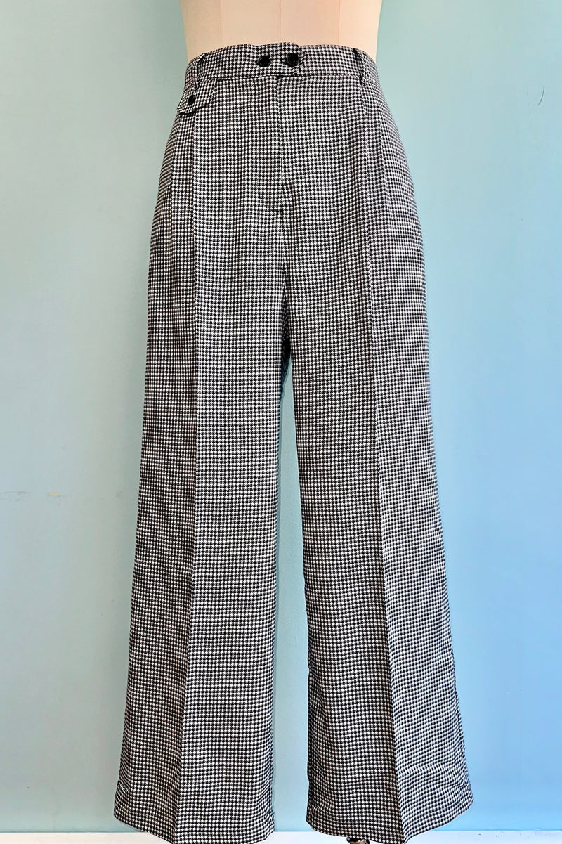 Black and White Houndstooth Wide Leg Pants by Hell Bunny