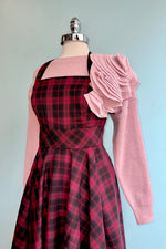 Burgundy Plaid Carmina Pinafore Dress by Hell Bunny
