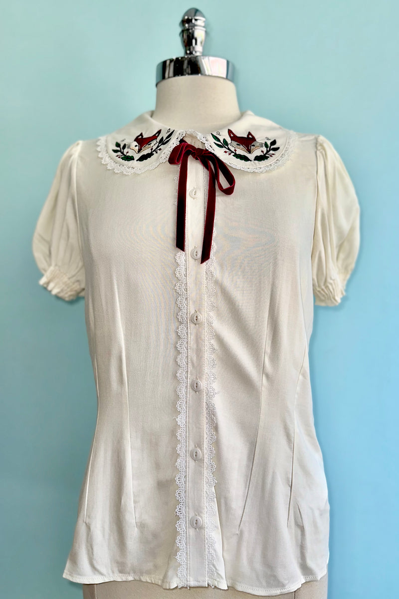 Fox Embroidered Basil Top by Hell Bunny