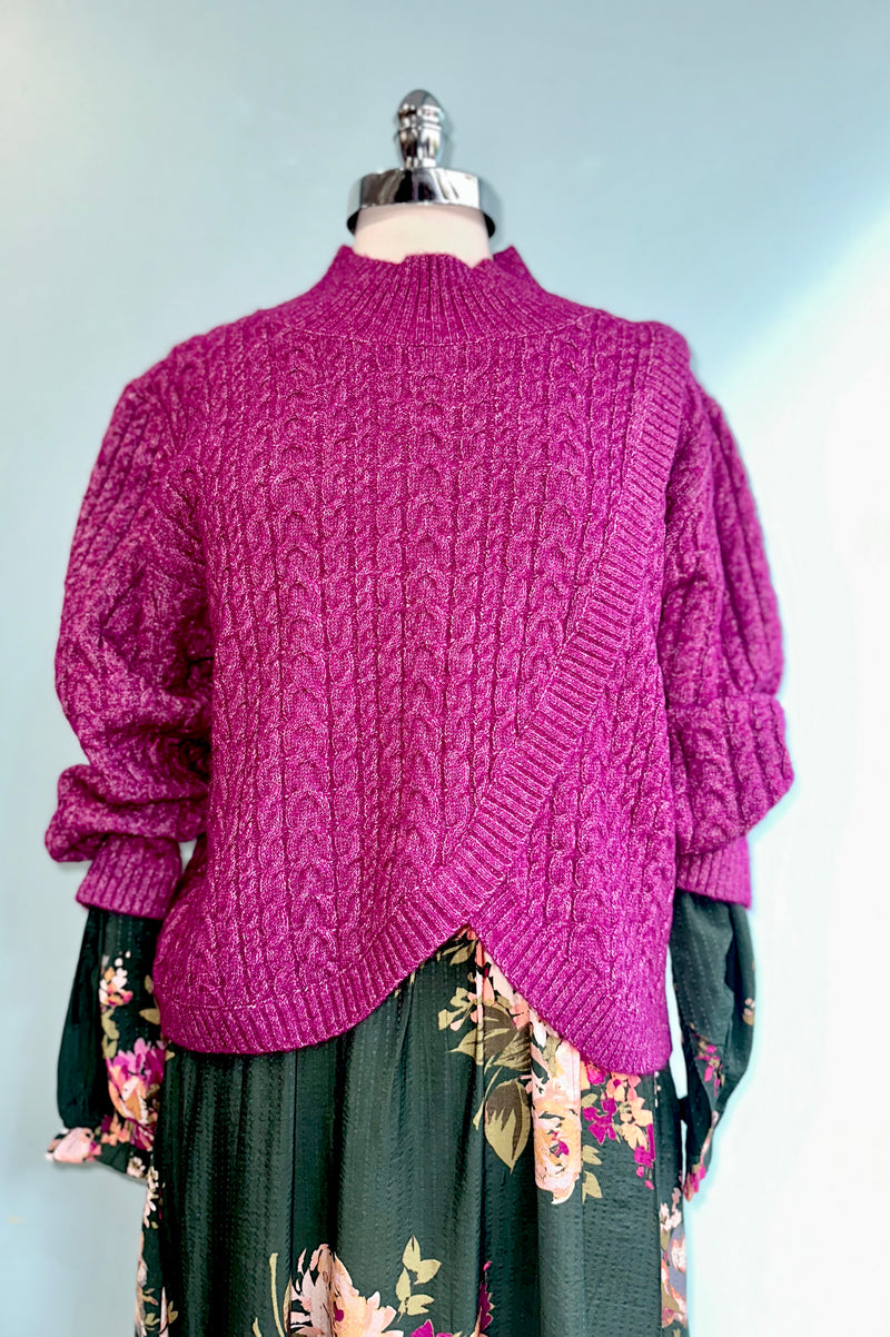 Emerald and Magenta Long Sleeve Midi Dress