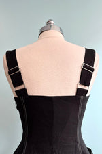 Black Twill High-Waisted Suspender Skirt