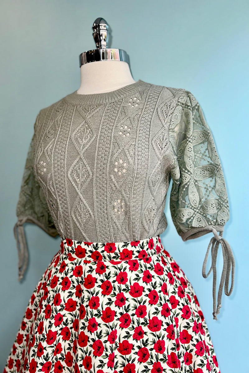 Sage Eyelet and Embroidered Sweater