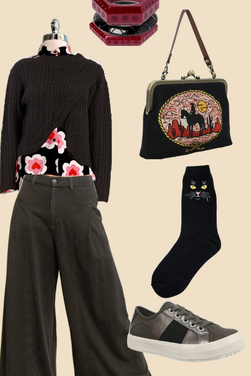 Black Mock Neck Criss Cross Front Sweater by Molly Bracken
