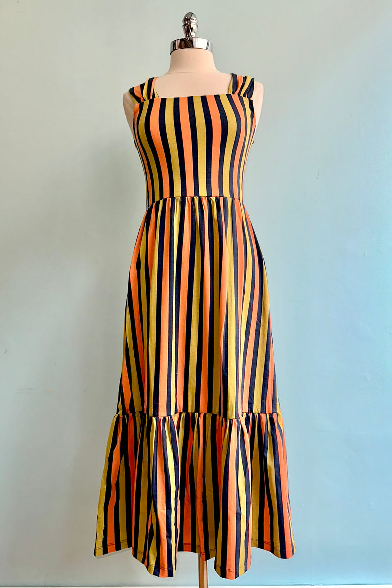 Final Sale Navy and Chartreuse Stripe Opal Dress by Mata Traders