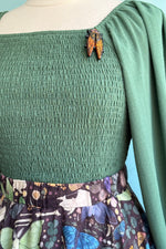 Green Square Neck Puff Sleeve Top