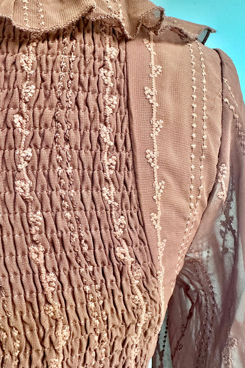 Lace Up Smocked Top in Mocha