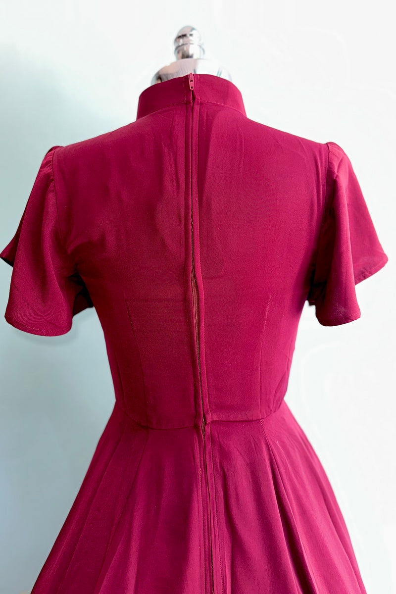 Burgundy Evil Eye Flutter Sleeve Dress
