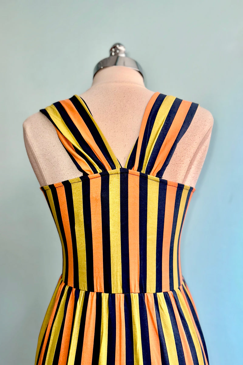 Navy and Chartreuse Stripe Opal Dress by Mata Traders