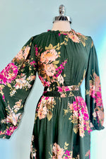 Emerald and Magenta Long Sleeve Midi Dress