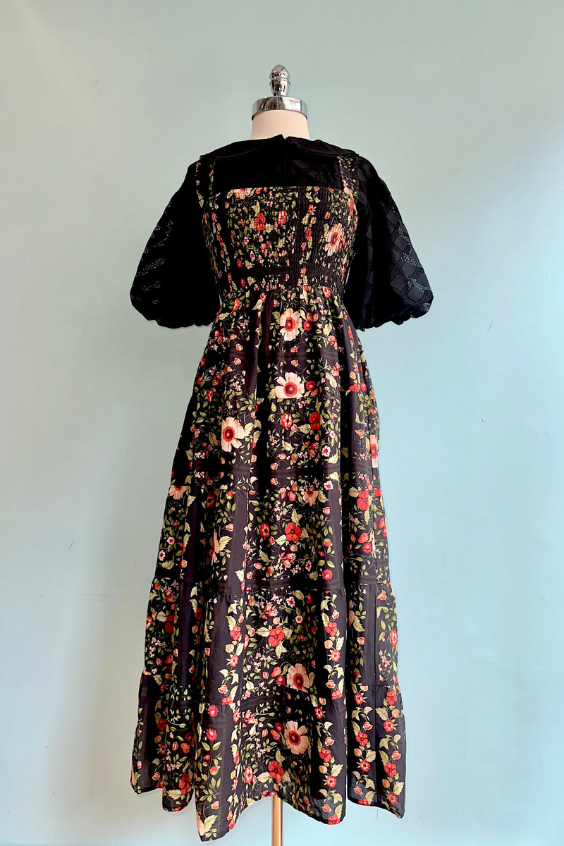 black floral smocked midi dress Black Floral Smocked Sleeveless Midi Dress – Modern Millie