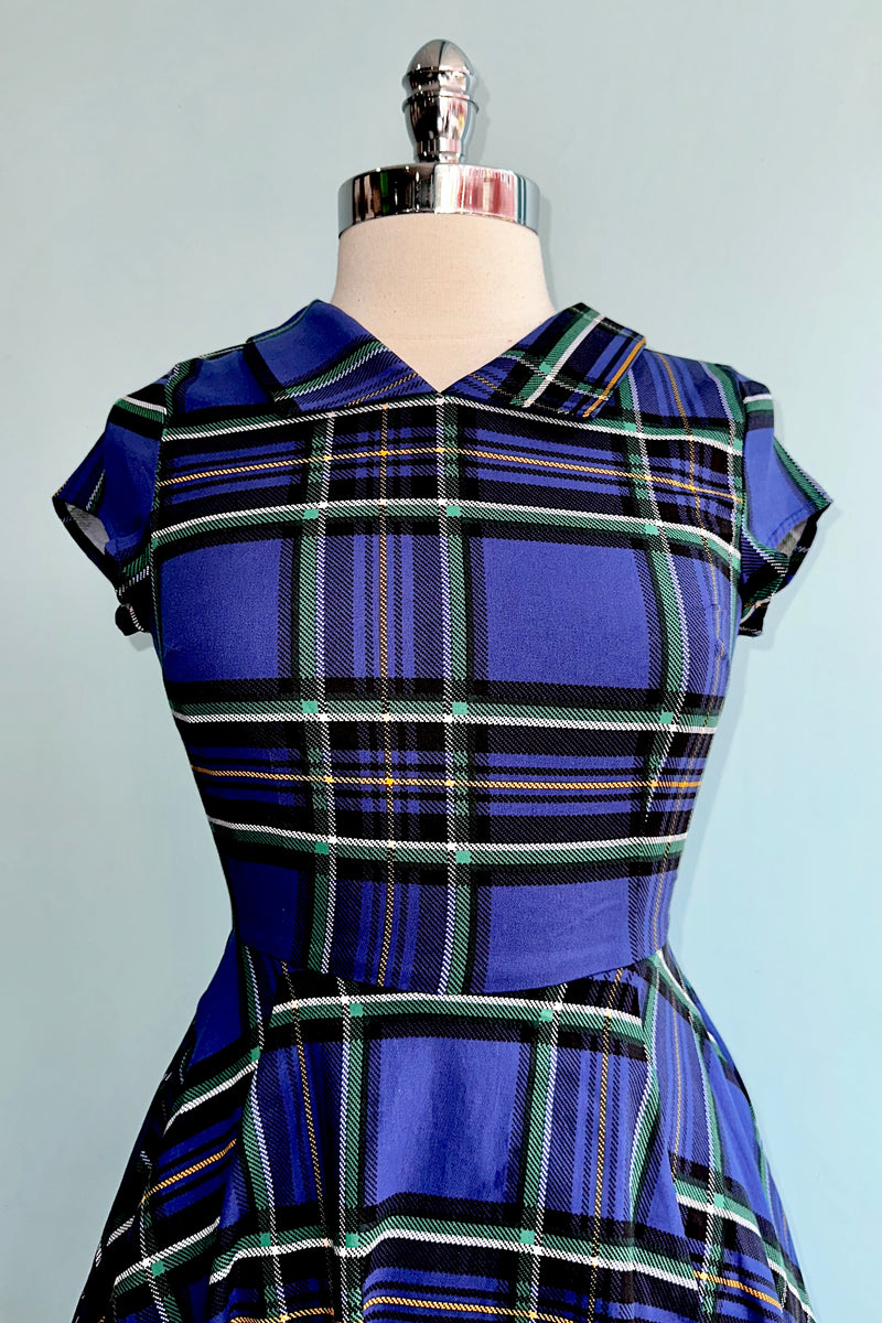 Blue Plaid Short Sleeve Dress by Orchid Bloom