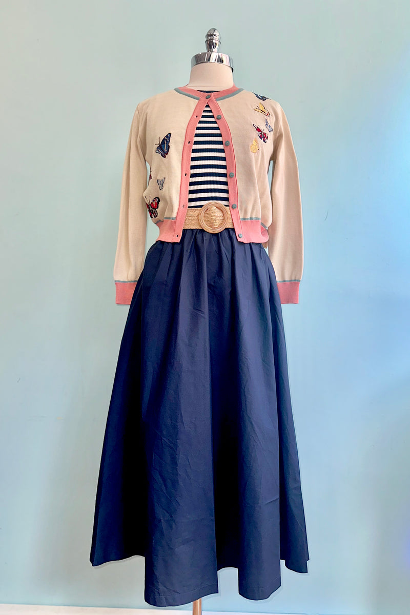 knit sleeveless midi dress Navy Stripe Knit Sleeveless Midi Dress Small