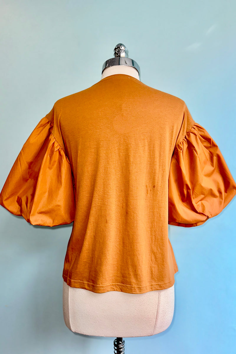 Caramel Jersey Puff Sleeve Top